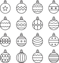 Set of Christmas balls icon. Thin Line art. Editable stroke