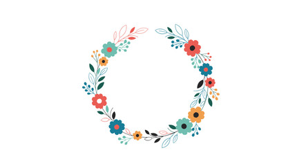 A beautiful floral wreath illustration with a variety of colorful flowers and leaves.