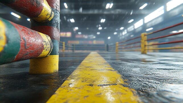 Empty boxing ring with grunge, focus, and low angle. - Powered by Adobe
