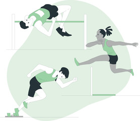 Athletes Competing in High Jump Hurdles and Sprinting Events athletics
