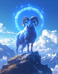 Majestic Ram Guardian - Digital Art of Mountain Spirit.