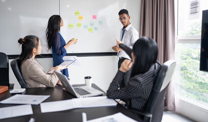Business asian People Meeting Design Ideas collaboration Professional team brainstorming  for project  working together colleagues investor Group asian employees talking in boardroom