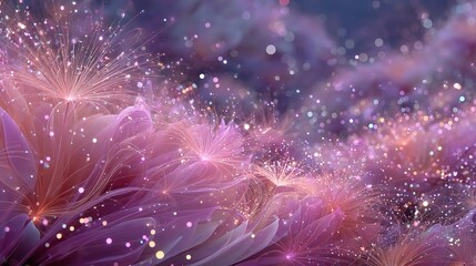 Fototapeta premium Pink Purple Dandelion Glitter Background - Magical Artistic Festive Decor