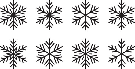 Obraz premium Snowflakes big set icons. Flake crystal silhouette collection. Happy new year, xmas, christmas. Snow, holiday, cold weather, frost. Winter design elements. Vector illustration