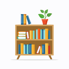 Modern bookshelf vector with neatly arranged books suitable for study room library or home office illustration concept
