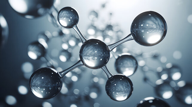 Abstract molecular structure with interconnected water droplets