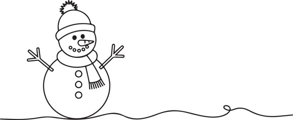 Snowman line art style vector illustration