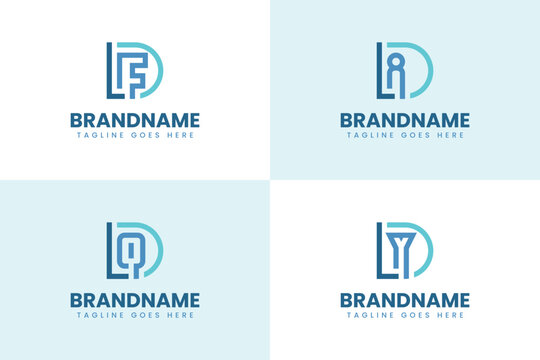 Letters DLF DLI DLQ DLY Monogram Logo Set, for brand with LFD LID LQD LYD initials