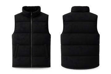 Black puffer vest shown from front and back on white background