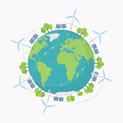 Naklejka premium Sustainable Earth and Renewable Energy Vector Illustration