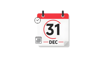 A stylized calendar icon showing december 31st, isolated on transparent background, symbolizing new years eve and the end of the year
