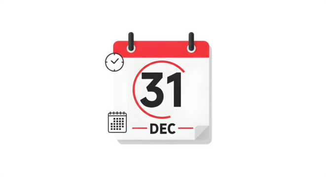 A stylized calendar icon showing december 31st, isolated on transparent background, symbolizing new years eve and the end of the year