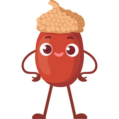 Cute Cartoon Acorn Character Standing with Hands on Hips and Wearing a Cap Illustration