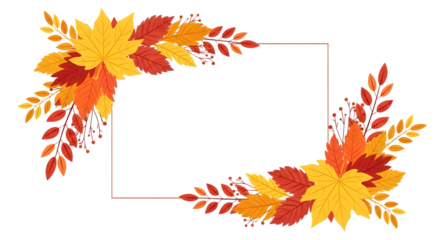 Autumn leaves frame with copy space, isolated on transparent background