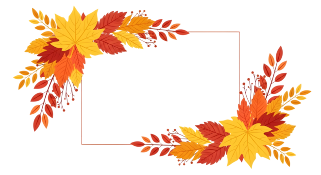 Autumn leaves frame with copy space, isolated on transparent background