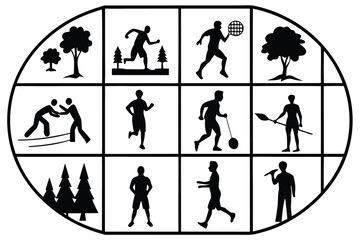 Silhouette vector bundle grid layout diverse activities illustration scalable eps icon