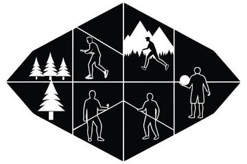 Silhouette vector bundle grid layout outdoor activities and sports vector illustration eps