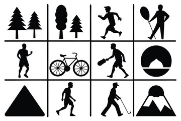 Silhouette vector bundle outdoor activities nature and sports grid layout scalable eps illustration