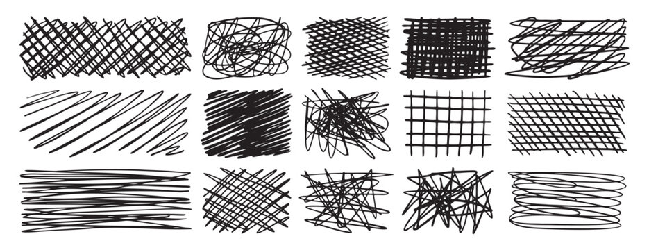 Hatch scribble element, hatching textured cross lines doodles. Pencil elements, sketch line texture, hand drawn scrawl rectangle collection