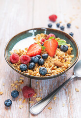 Granola bowl with fresh berries for a healthy breakfast