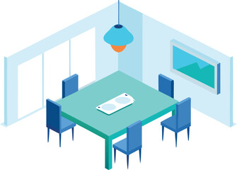 Isometric dining room vector illustration scalable eps icon for interior design