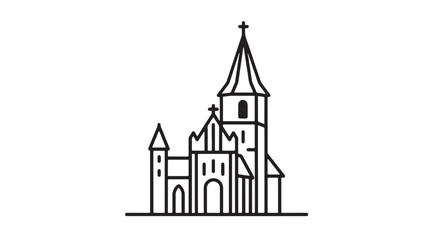 Elegant line art illustration of a classic church building with a steeple and cross