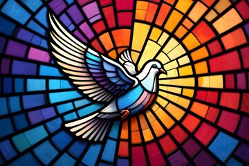 Dove in stained glass art with vibrant colors creating a beautiful and spiritual image