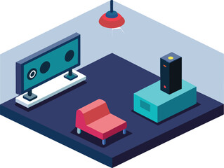 Isometric home cinema setup vector illustration scalable eps graphic for entertainment design