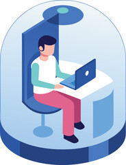 Isometric vector illustration of person working remotely in futuristic pod workspace scalable eps
