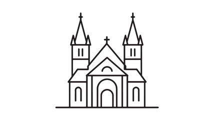Obraz premium Elegant line art illustration of a grand cathedral with twin spires and a cross.