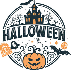 Big set of halloween silhouettes black icon and character. Design of witch, creepy and spooky elements for halloween decorations, sketch, icon, sticker. Hand drawn vector solated background.