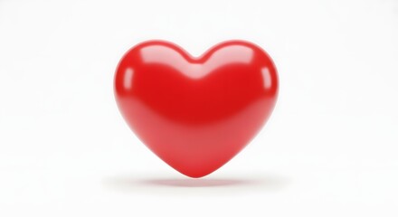 Obraz premium Vibrant 3D glossy red heart on white background, symbolizing love, passion, and romance. Ideal for Valentine's Day, health, and emotional connection designs