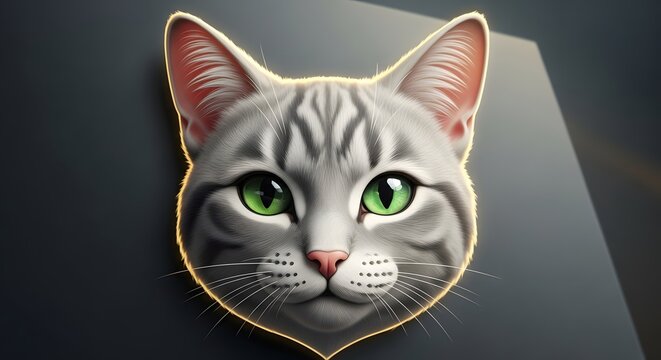 Close-up portrait of a striking grey tabby cat with vivid green eyes and a sleek coat, set against a dark, neutral background