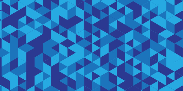 Abstract geometric  blue background seamless mosaic and low polygon triangle texture wallpaper. Triangle shape retro wall grid pattern geometric ornament tile vector square element.	