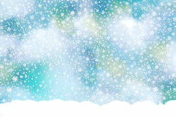 Winter wonderland illustration featuring a soft blue background with delicate snowflakes falling gently, creating a serene and magical atmosphere with ample copy space