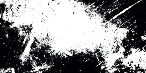 Abstract black grunge splash with dynamic splatters, black ink splatter on white background.