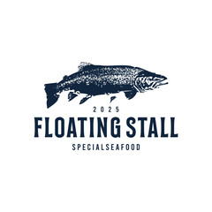 Elegant vintage seafood logo design featuring a trout illustration and classic typography