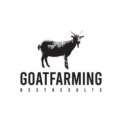 Goat farming logo featuring a black goat with text best results minimalistic design