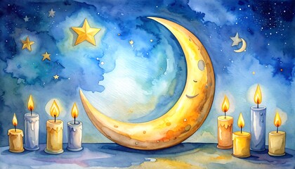 Moonlit scene with candles and stars