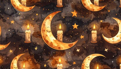 Moon and candle pattern on starry night