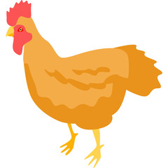 Orange Chicken with Red Comb and Yellow Legs Standing on Transparent Background Simple Flat Illustration