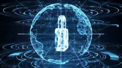 Holographic globe with a glowing padlock digital lines and circuitry - Powered by Adobe