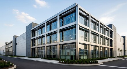 Modern glass and steel office building with clean lines