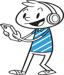 Cheerful Stick-Figure Customer Service Representative with Headset and Phone