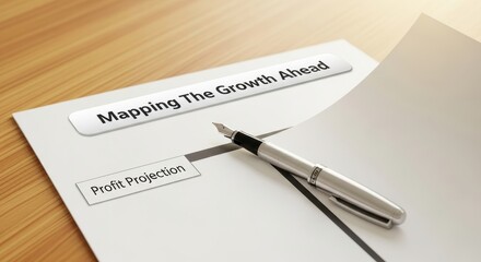 A pen rests on a document with business growth strategy planning text