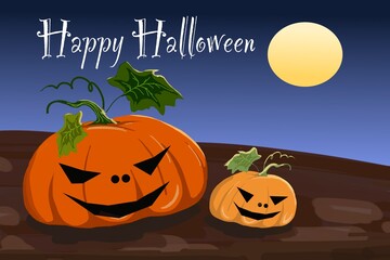 The main symbols of Halloween are pumpkins against the backdrop of the moon floating across the night sky.