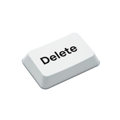 White computer keyboard delete key button with isolated transparent background for digital tasks
