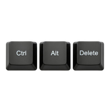 Essential computer keyboard Ctrl Alt Delete keys presented with an isolated transparent background