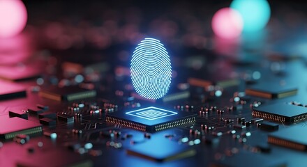 Fingerprint scan on a microchip biometric security technology concept for digital identity and data protection