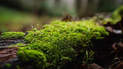 Macro Moss Green Droplets Blurred Background Wellness